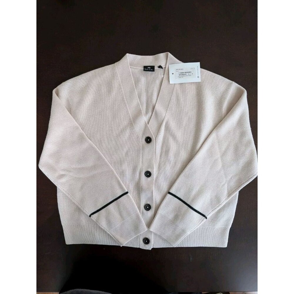 New With Tags Paul Smith Sz XL Button Up Cardigan 99% Wool Pale Pink Beige